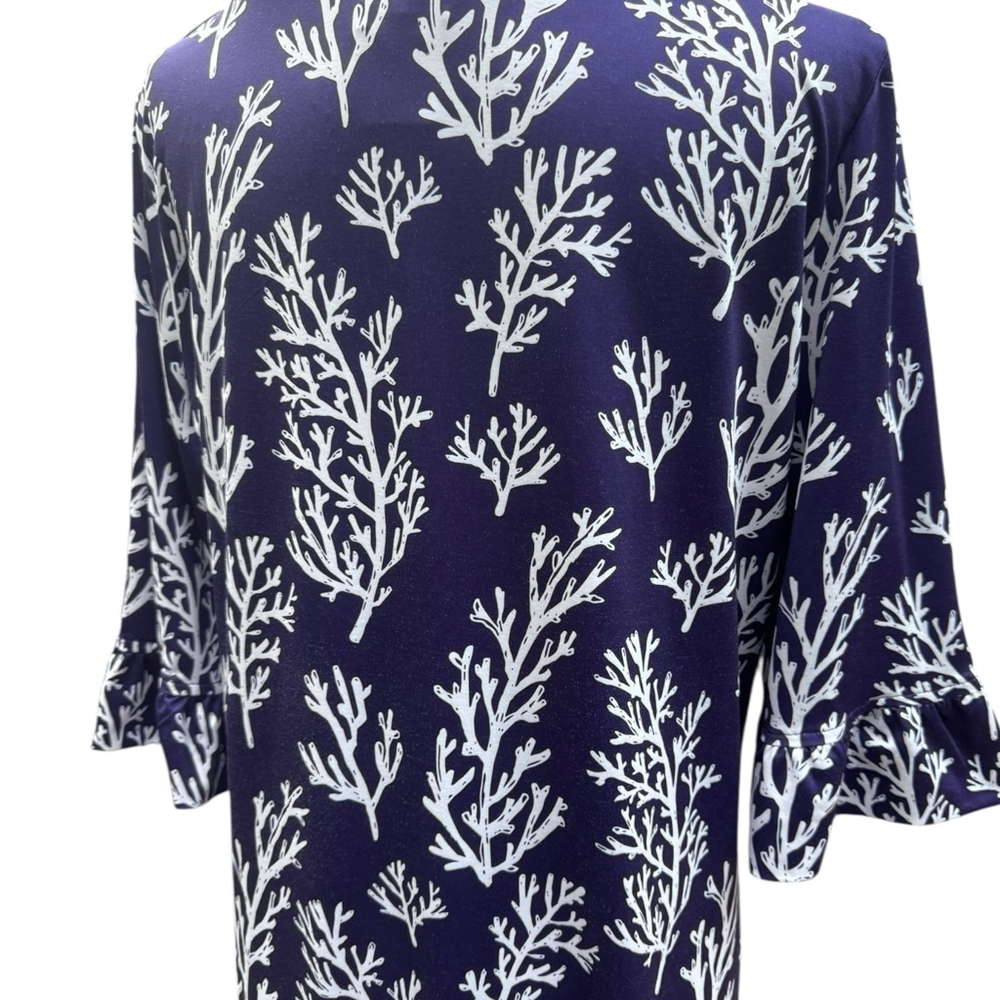 Top it Off Navy Coral Tunic Dress L Cover Up Resort Poolside Coastal Style - Picture 3 of 8